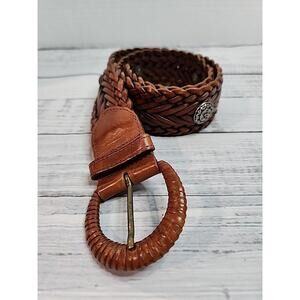 DKNY Braided Leather Concho Studs Leather Belt Brown 32inch Very Good Condition